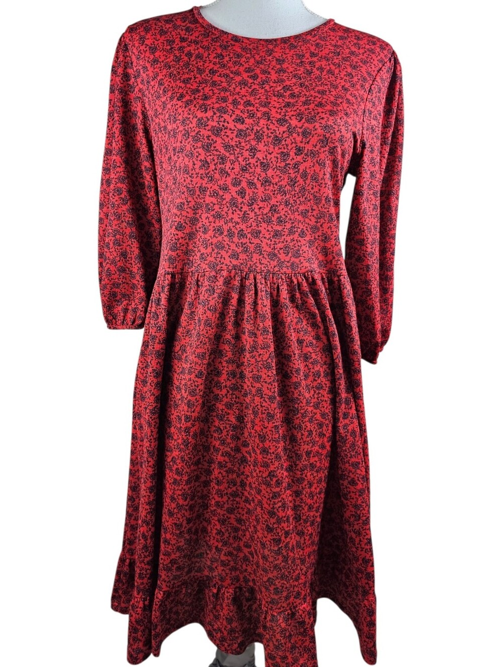 ZARA Black and Red Floral Prairie Midi Dress In S